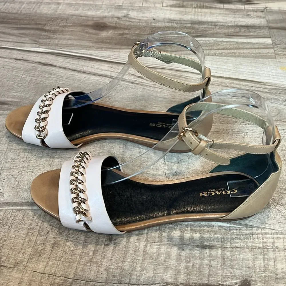 Coach Seabreeze Leather Ankle Strap Sandal w/chain size 7